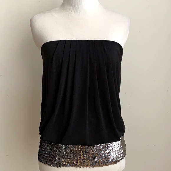 Papaya Tops - 🔥 SALE! Papaya Black/Silver Sequin Strapless Top